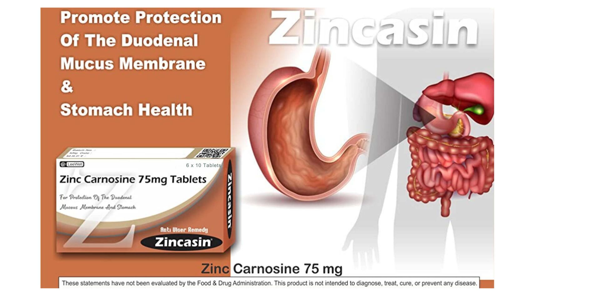 Zincasin (LeeWell) Pure Zinc Carnosine, 120 Vegetarian Capsules