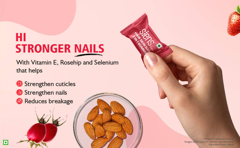 Siens By Dabur Hair, Skin & Nails (3 in 1 Gummies) - 30 pieces | Enriched with Biotin, DHT Blocker, Plant Extracts, Vitamins & Minerals | Brightens Skin, Control Hairfall, Strengthens Hair & Nails