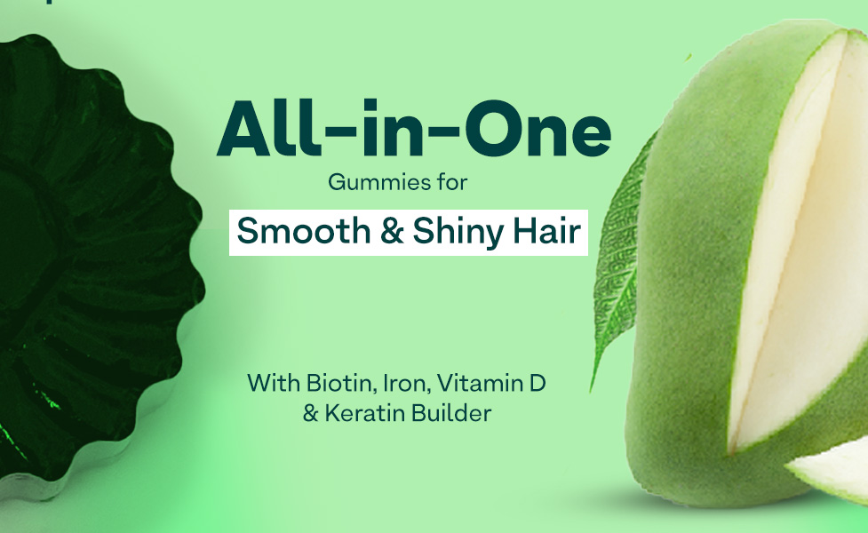 OZiva Biotin Hair Multivitamins Gummies For Stronger,Fuller,Shinier Hair|Hair Gummies With Keratin Builder,Iron&Vitamins B9,B6&D|Raw Mango Flavour|No Added Sugar (Pack Of 1,30 Gummies)