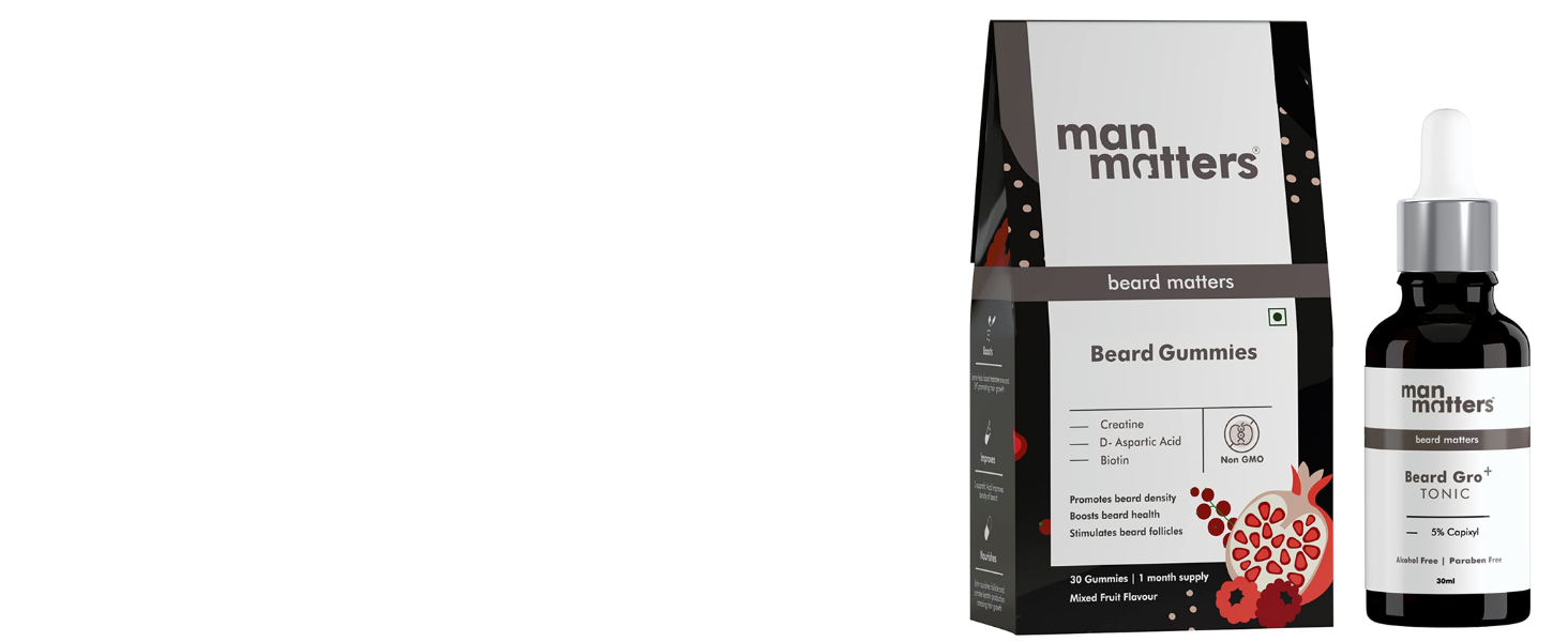 Man Matters Beard Gummies for Men | 30 Days Pack | Thicken Beard, Stimulates Beard Follicles & Improves Beard Density | Biotin, D-aspartic Acid & Creatine | Gelatin-Free,100% Veg