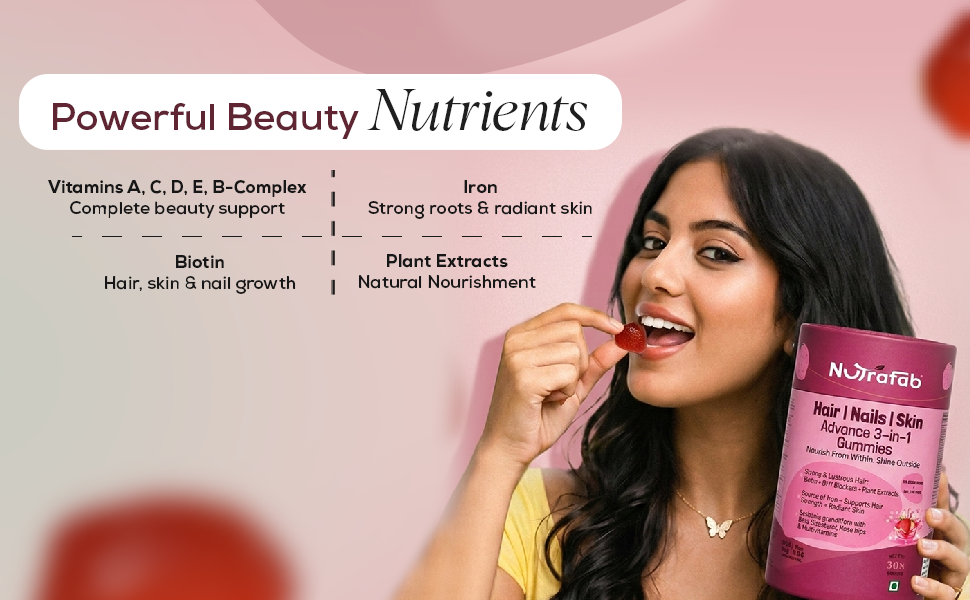 Hair Skin and Nails Gummies, 3-in-1 Biotin Enriched Formula with Vitamin C & E, 30 Sugar-Free, Biotin Hair Growth Gummies for Women, Daily Skin Beauty & Strength Support
