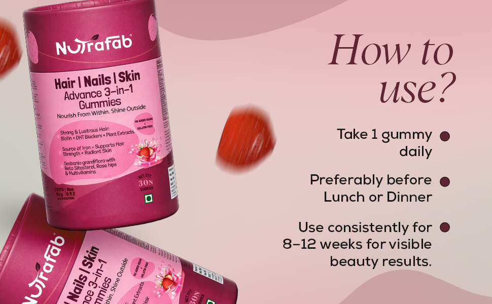 Hair Skin and Nails Gummies, 3-in-1 Biotin Enriched Formula with Vitamin C & E, 30 Sugar-Free, Biotin Hair Growth Gummies for Women, Daily Skin Beauty & Strength Support
