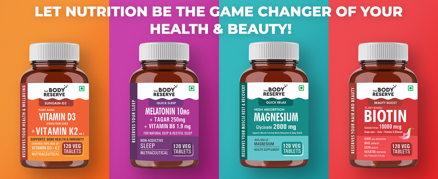 The Body Reserve Plant-Based Biotin Tablets - 60 Veg Tablets, Biotin from Sesbania Extract with Amla & Grapeseed - Supports Hair, Skin, and Nails - For Men & Women