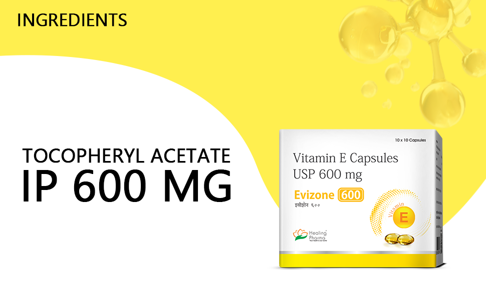 Healing Pharma - Evibrook 600 mg Vitamin E Capsule for Face, Skin and Hair | Vitamin E Supplements for Men and Women - 10 Caps x 4 Strip