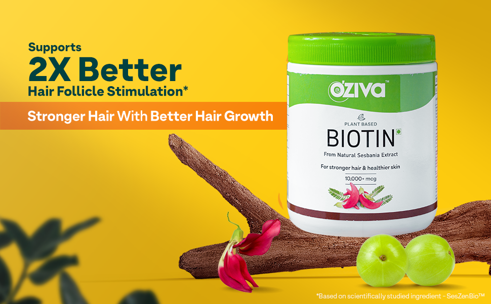 OZiva Hair Vitamins +Plant Based Biotin Powder for Hairfall, Combo Pack