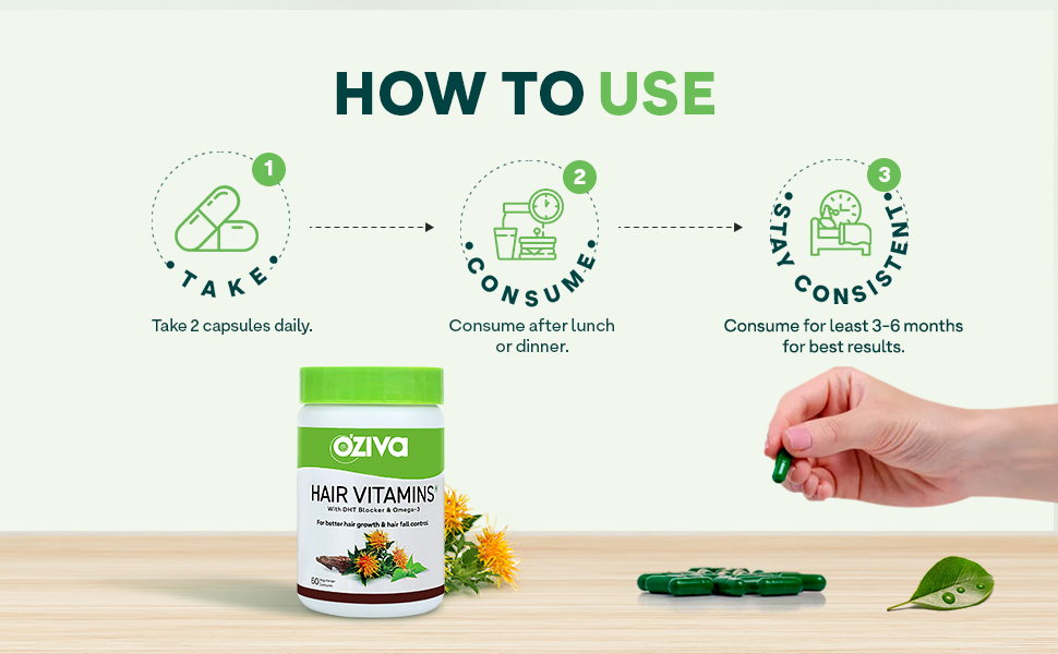 OZiva Hair Vitamins +Plant Based Biotin Powder for Hairfall, Combo Pack