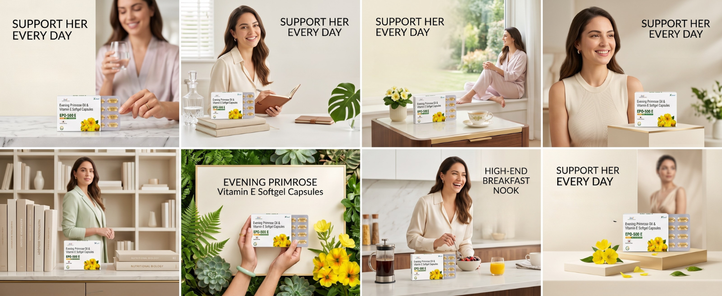 Knoll Healthcare EPO-500E Evening Primrose Oil 500 mg with Vitamin E Softgel Capsules | Supports Women’s Wellness, Skin Health & Antioxidant Support | Dietary Supplement (5x10 Capsules)