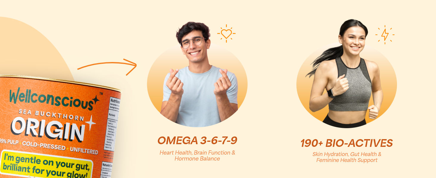 Wellconscious Sea Buckthorn Juice Origin 300ml | 100% Ladakh Berry Pulp | Immunity, Gut & Skin Glow Support | Natural Vitamin C, Omega 7 & 3-6-9 | Vegan, No Citric Acid or Sugar | Makes 50 Glasses