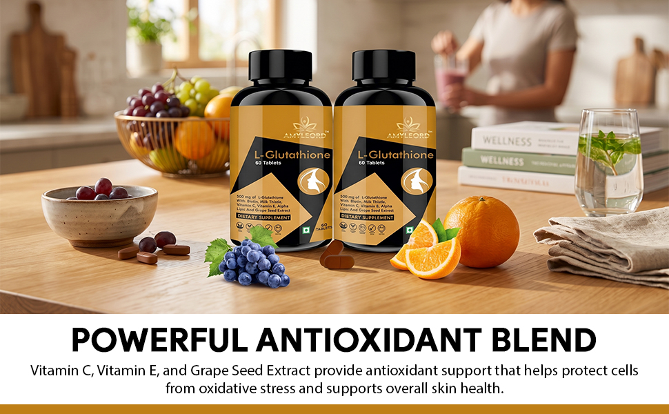 L - Glutathione Tablets 1000mg with Vitamin C & E, Milk Thistle, Biotin, Grape Seed Extract for Help to Skin Glow and Hydration (Combo) (Black Goden Flavour) (120 Count) MRP 2398 Rs.