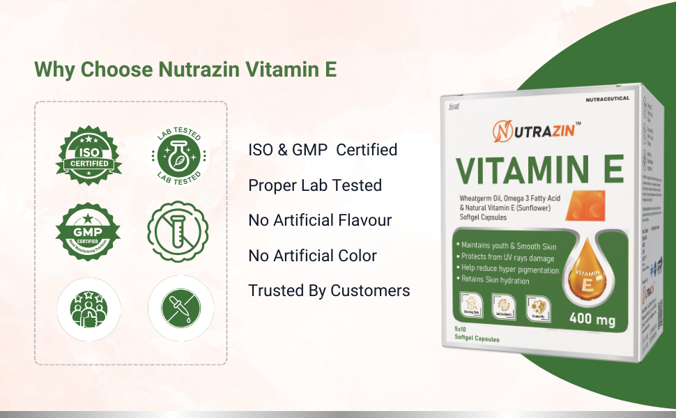 Vitamin E 400 mg Capsules | Vitamin E Capsules for Face and Hair | Supports Skin Hydration, Hair Care & Antioxidant Support | 50 Softgels