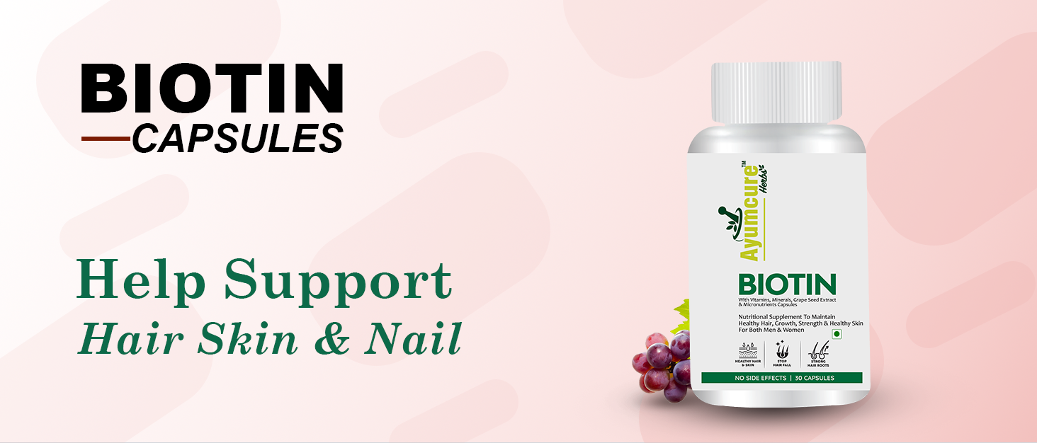 Ayumcure Biotin Tablets for Hair Growth & Skin Health | 30 Tablets | With Grape Seed Extract, Vitamins & Minerals | Supports Hair Strength, Glowing Skin & Nail Health | For Men & Women