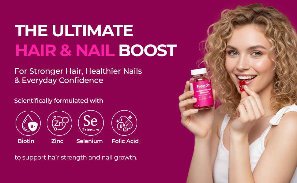 Free On Hair Gummies for Adults - Biotin, Zinc & Selenium, 60 Gummies