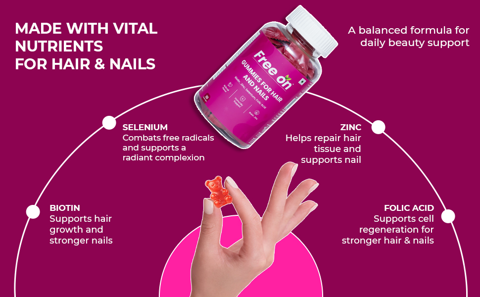Free On Hair Gummies for Adults - Biotin, Zinc & Selenium, 60 Gummies