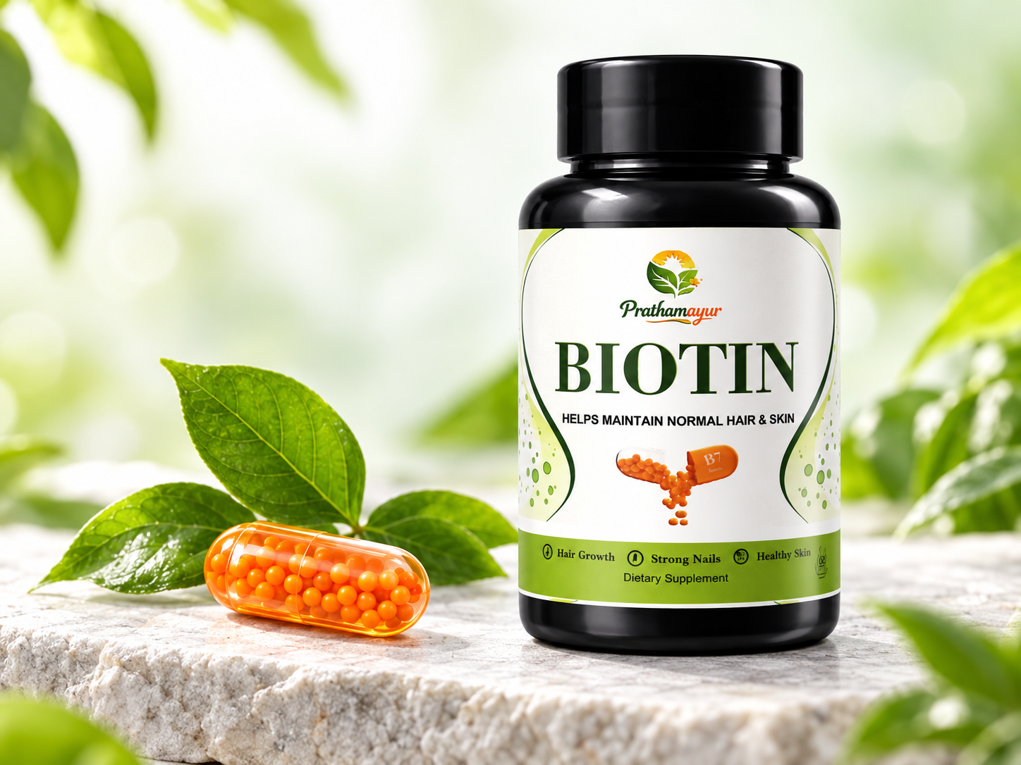 Biotin Capsules for Hair, Skin & Nails | Vitamin B7 Biotin Supplement | Biotin Capsule for Hair Growth Support | Easy Daily Wellness | 60 Veg Capsules