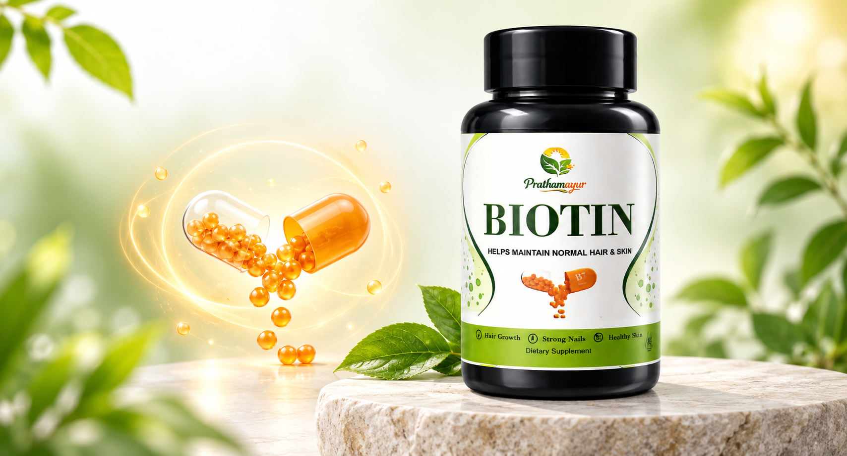 Biotin Capsules for Hair, Skin & Nails | Vitamin B7 Biotin Supplement | Biotin Capsule for Hair Growth Support | Easy Daily Wellness | 60 Veg Capsules