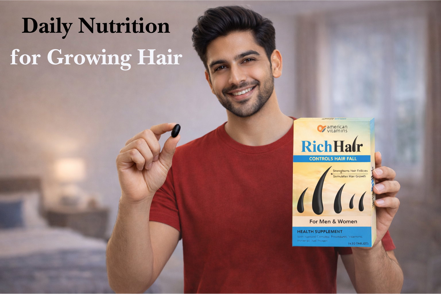 RICHHAIR Advanced Hair Supplement for Strength & Growth Support with Biotin, Amino Acids, Grape Seed Extract & 10+ Essential Vitamins – 10 Capsules for Men & Women