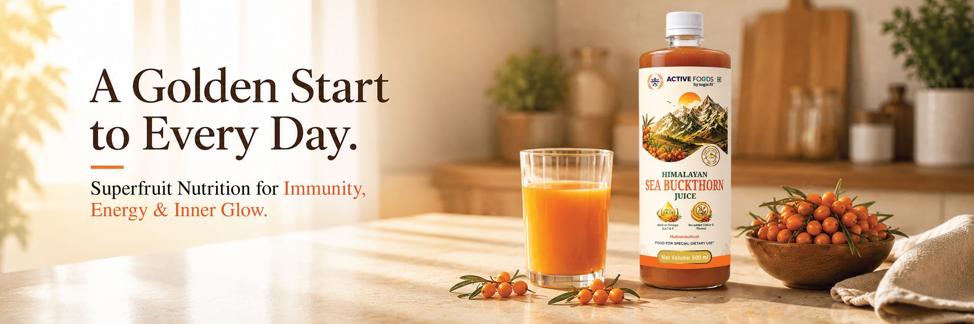 Sugar.fit Himalayan Sea Buckthorn Juice 500ml | Rich in Natural Omega 3, 6, 7 & 9, Vitamin C & E | 100% Pure Seabuckthorn Juice | No Added Sugar | Supports Immunity, Glowing Skin & Gut Health