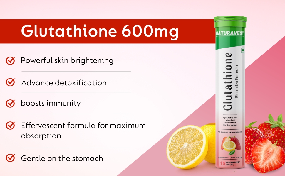 Glutathione 600 mg for skin whitening, For Pigmentations and Glowing Skin Powerhouse of Antioxidants with Bioactive Formula, (Strawberry & Lemon flavour) (30 tablets - Pack of 2)