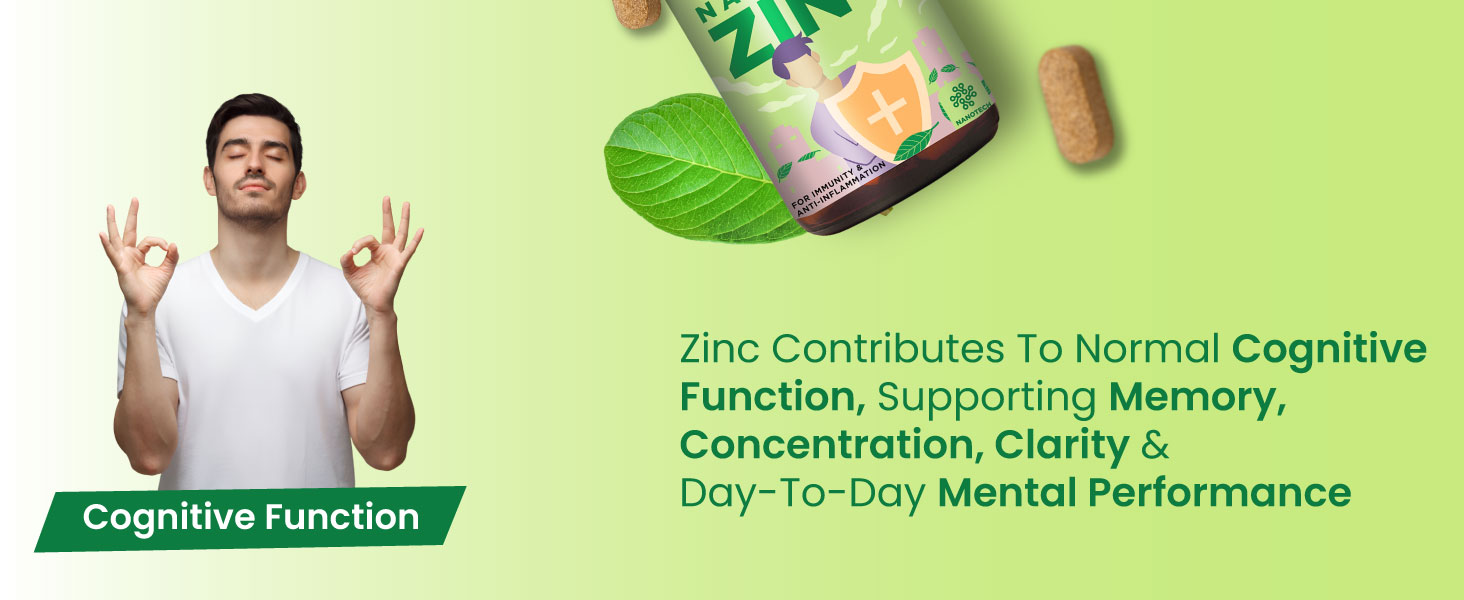 ZEROHARM Zinc Tablets | Guava Leaves Extract | 600mg per Serving | Nano Formulated Zinc For High Absorption | Immunity, Skin, Hair, Bone, Vision & Cognitive Health | For Men & Women | 120 Veg Tablets