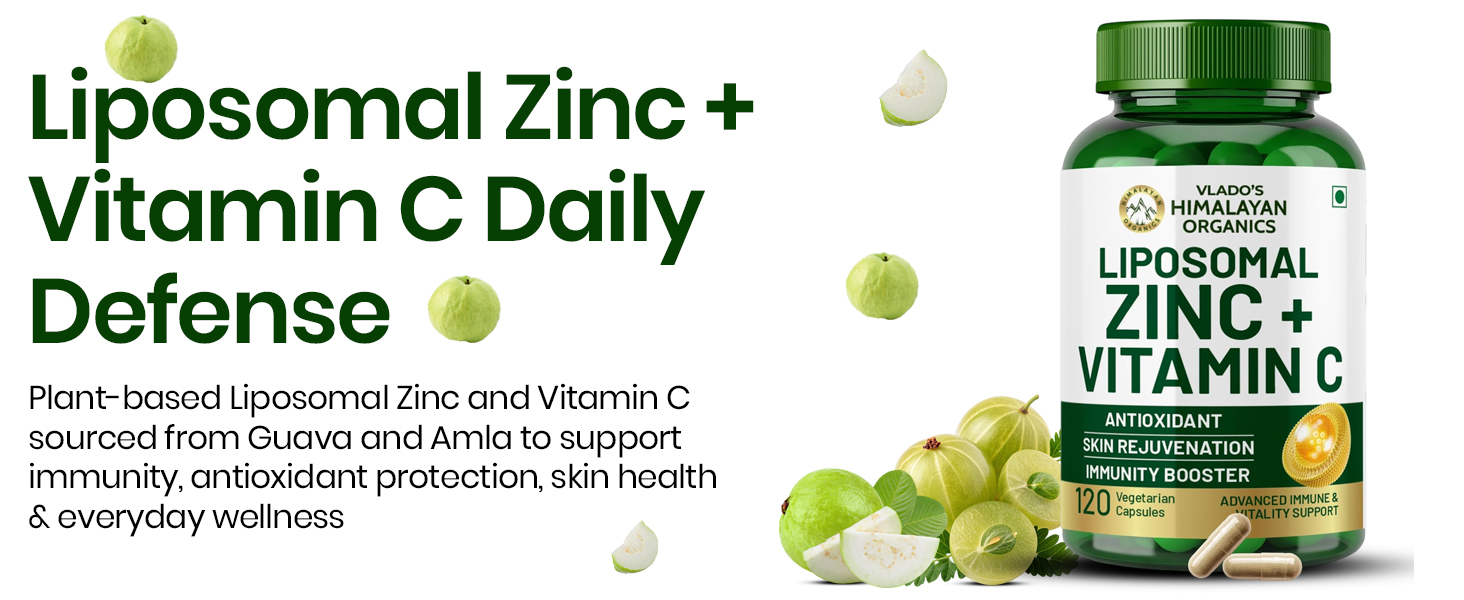 Vlado's Himalayan organic Plant Based Zinc With Vitamin C Supplement | Digestive Health | Improve Iron Absorption | Double Antioxidant & Immune Support -120 Veg Capsules