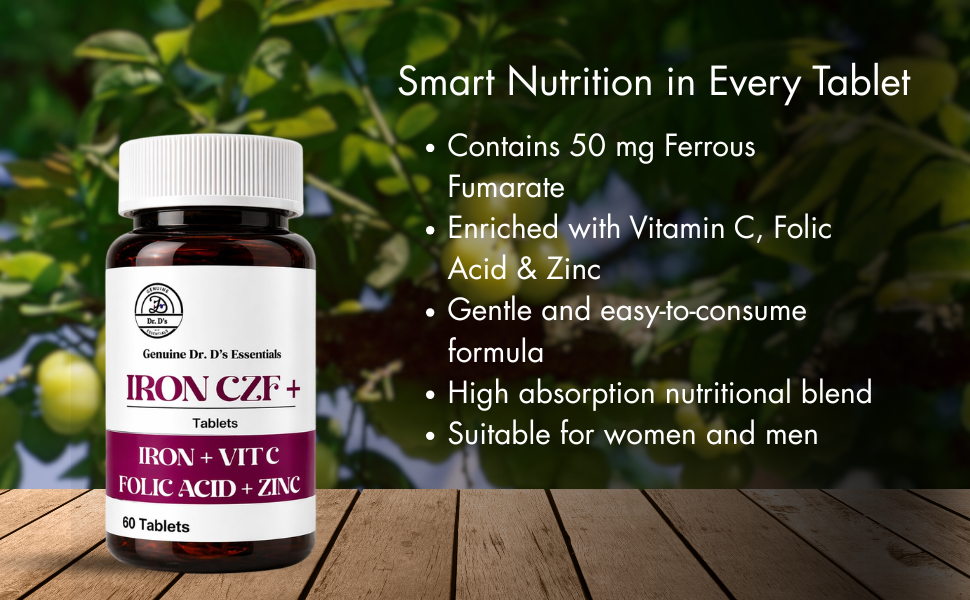 iron CZF+ Iron Supplement 50 mg with Vitamin C, Zinc & Folic Acid, 60 Tabs