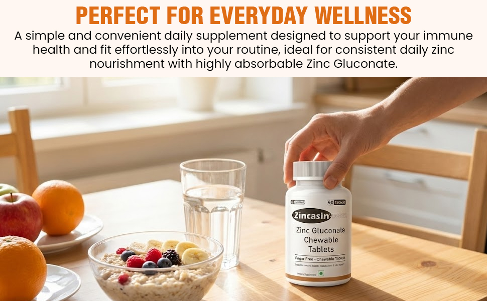 Zincasin Forte (LeeWell) Zinc Gluconate Chewable Candy | Zinc Supplements for Immune Support, Skin Health, Hair & Nail Maintenance | Metabolism Support | Daily Zinc Mineral Supplement - 90 Tablets