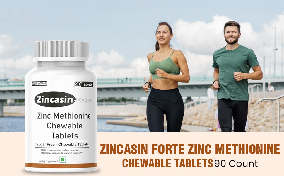 Zincasin Forte (LeeWell) Zinc Methionine Chewable Candy Tablets | High Strength Zinc Supplements for Immune Support, Hormonal Balance, Skin & Overall Wellness | Easy-to-Chew Zinc Supplement for Men & Women -90 Tablets