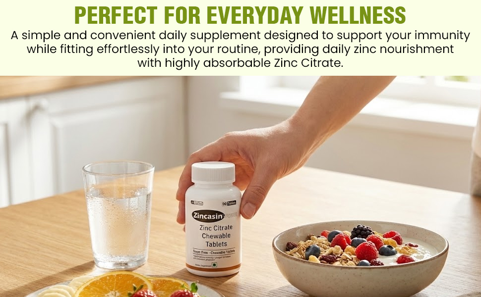Zincasin Forte (LeeWell) Zinc Citrate Chewable Candy | Zinc Supplement for Immune Support, Skin Health, Hair & Nail Maintenance, Antioxidant & Normal Metabolism Support | Daily Zinc Supplements - 90 Count
