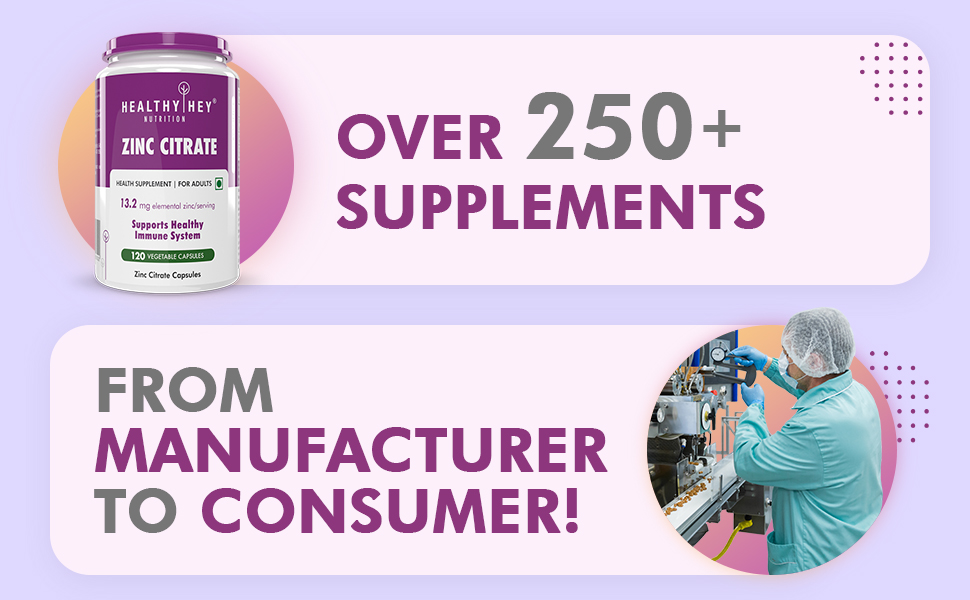 HealthyHey Nutrition Zinc Citrate, Supports Immune and Immunity - 120 Veg Capsules - Pack of 2