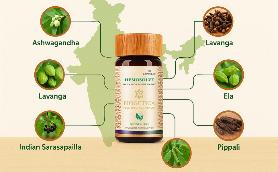 Hemosolve Daily Iron Supplement, Ayurvedic Formulation, Indian Sarasaparilla, Liver & Spleen Health, 80 Capsules