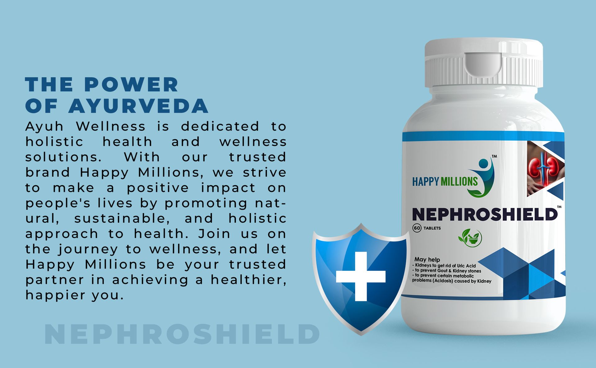 HappyMillions Nephroshield Kidney Detoxify Health Supplement 60 Tablets | May help with Stones, Gout, Uric Acid and Kidney Health