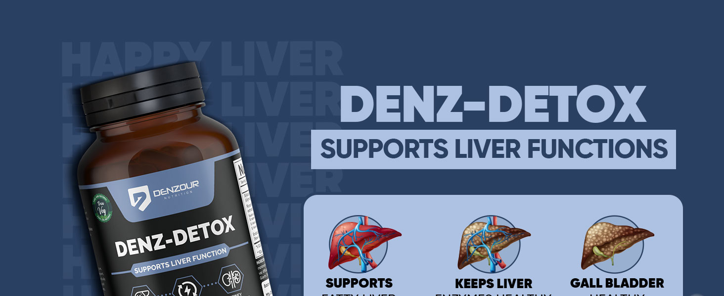 Denzour Nutrition Denz-Detox 1000mg | Supports Liver & Kidney Function | Natural Detox & Cleansing Supplement | Helps Maintain Energy & Vitality | 60 Veg Capsules | Made in India