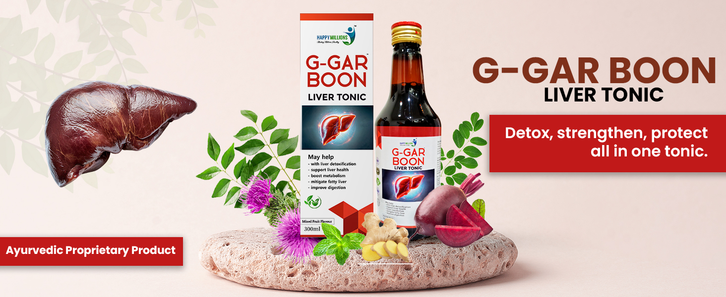 HappyMillions G-Gar Boon Liver Tonic Ayurvedic Liver Support Detox & Digestion Booster Sugar-Free Boost Metabolism Improve Digestion With Liver Deoxification 200ml