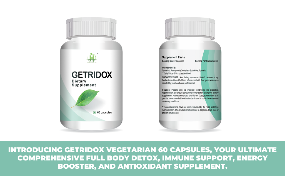 Healthy Nutrition - Just for the Health of it Getridox Vegetarian 60 Capsules-Full Body Detox | Energy Booster & Antioxidant Supplement for Men & Women -Pack of 1