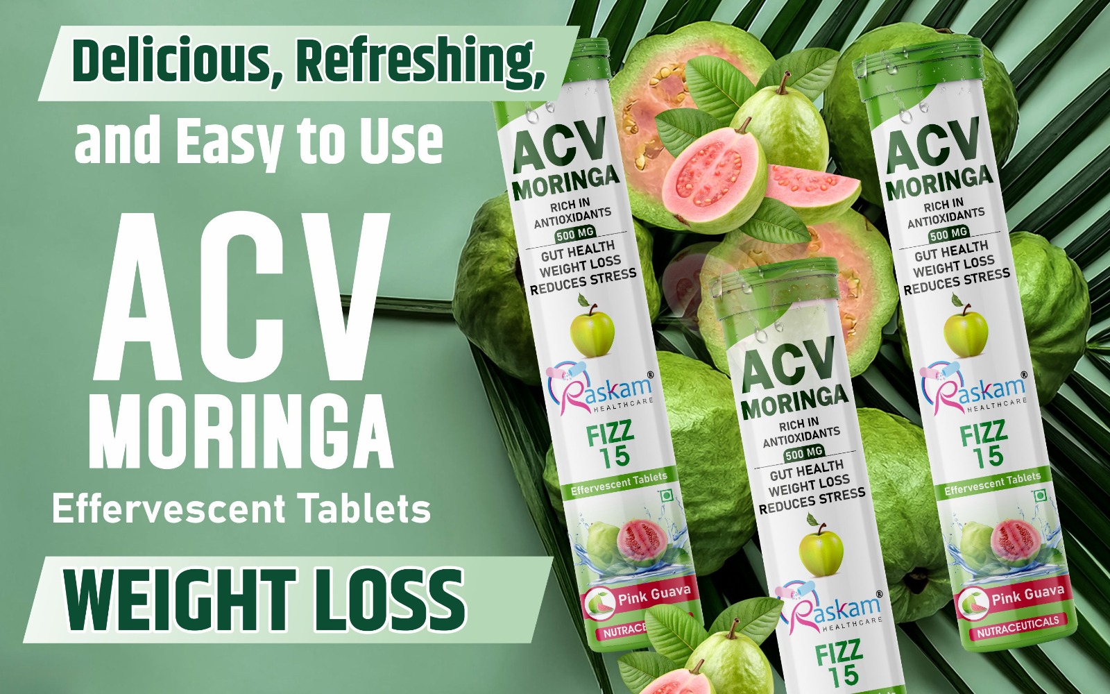 ACV Moringa Antioxidant Effervescent Tablets 500mg – Pink Guava, Immunity & Gut Health Support, No Added Sugar – 15 Tabs (Pack of 4)