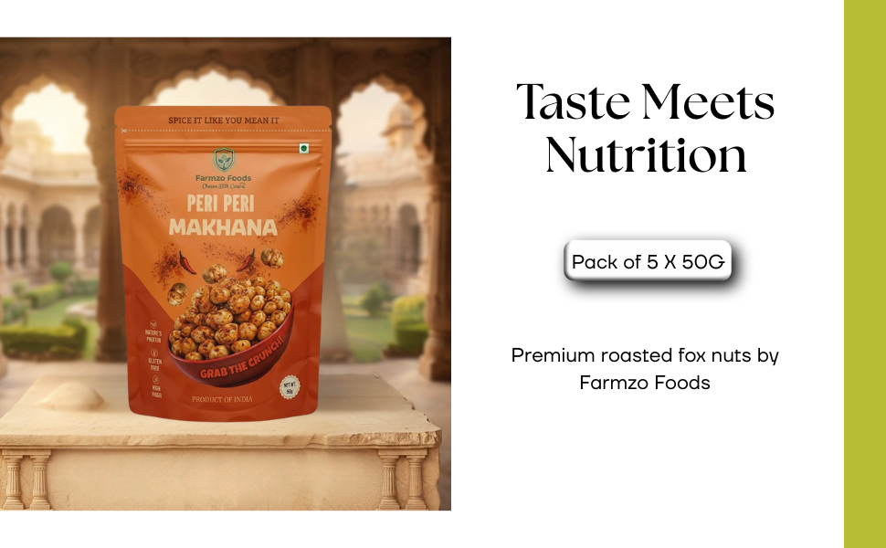 Farmzo Foods Peri Peri Makhana | Pack of 5 X 50G | Crispy Roasted Fox Nuts | 250G