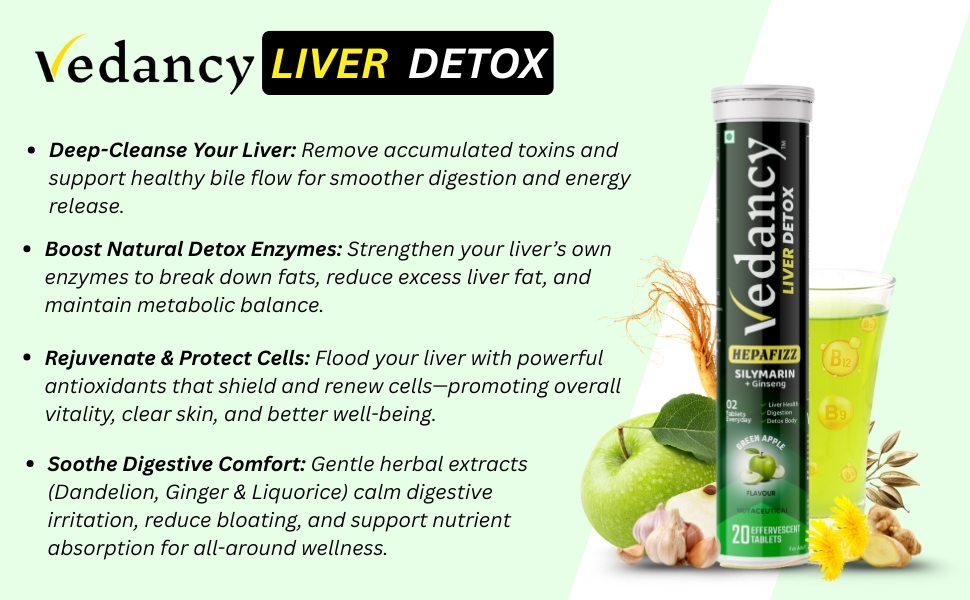 HepaFizz Advanced Liver Detox Tablets High-Potency Milk Thistle Silymarin 250 mg + Vitamin B9 & B12 6 Ayurvedic Herbs Refreshing Green Apple Flavor | WHO-GMP, Vegan & Sugar-Free (Pack Of 1)