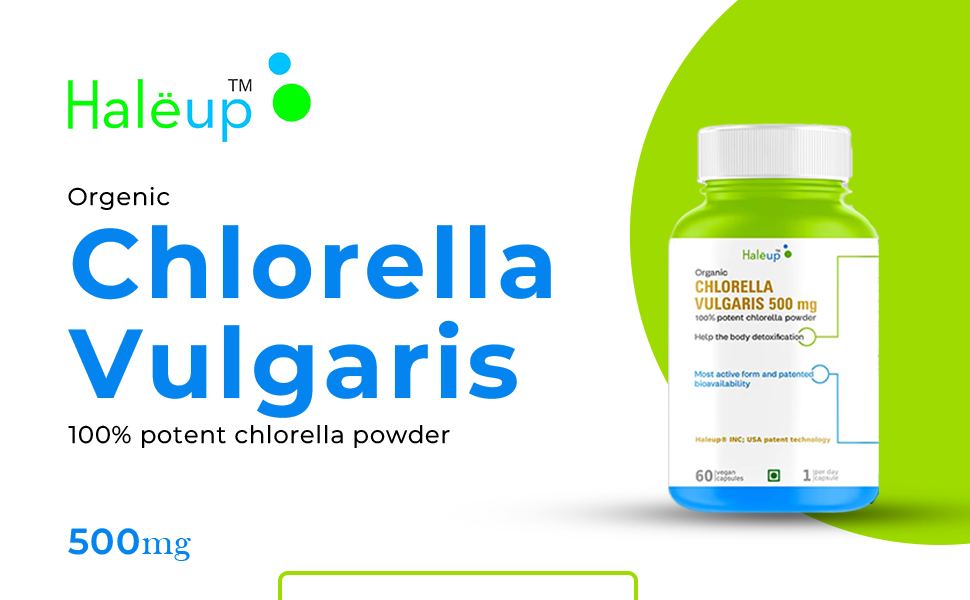 Haleup Organic Chlorella Detox Caps 600 mg | Protects Liver and promotes Health | Removes Heavy Metals & Body Toxins I 60 Veg Capsules