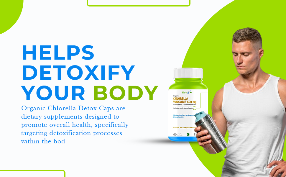 Haleup Organic Chlorella Detox Caps 600 mg | Protects Liver and promotes Health | Removes Heavy Metals & Body Toxins I 60 Veg Capsules