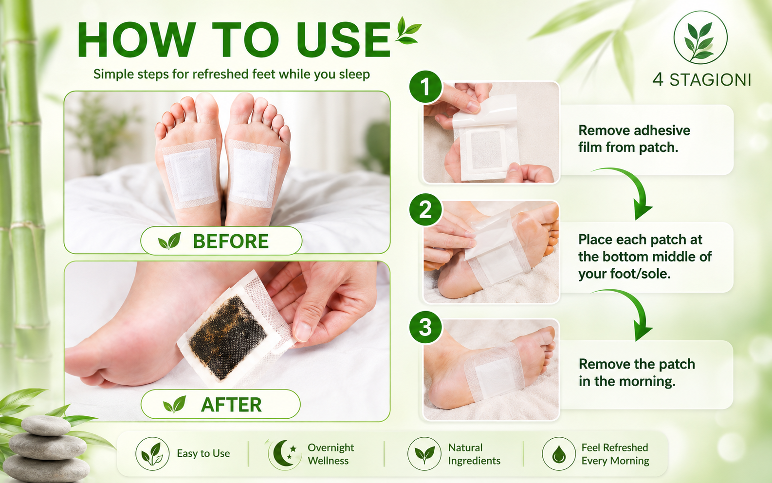 Herbal Foot Patches, Pack of 2, 20 Pairs Natural Foot Pads with Bamboo Vinegar, Gentle Overnight Foot Care Patches, Easy to Apply, Comfortable Wellness Pads for Men & Women