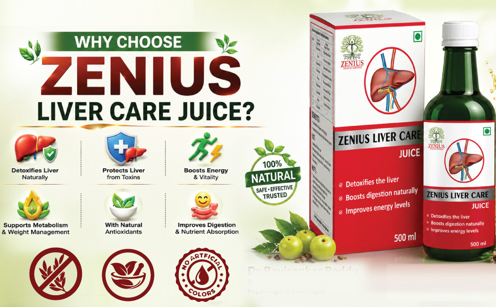 Zenius Liver Juice | Ayurvedic Cleanser and Detoxification | Supports Fatty Liver and Anti-oxidant Rich Supplement With 5 Ayurvedic Herbs 500ml