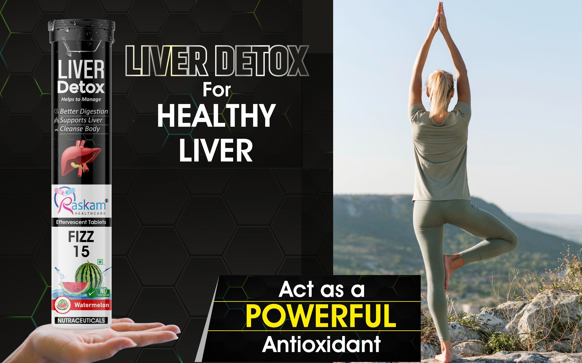 Liver Detox Effervescent – Plant-Based Detox with 9 Ayurvedic Herbs | Sugar-Free | Refreshing Watermelon Flavor | Drop, Fizz, Sip | Fizz 15 Tablets Pack of 4