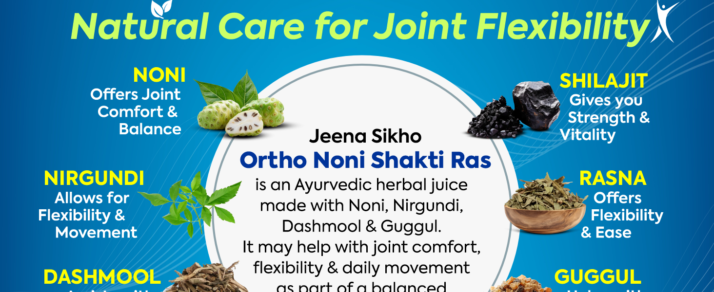 Jeena Sikho Ortho Noni Shakti Ras | Ayurvedic Joint Pain Relief with Noni, Nirgundi & Dashmool | Helps with Joint Mobility, Flexibility & Daily Comfort, 500 ml