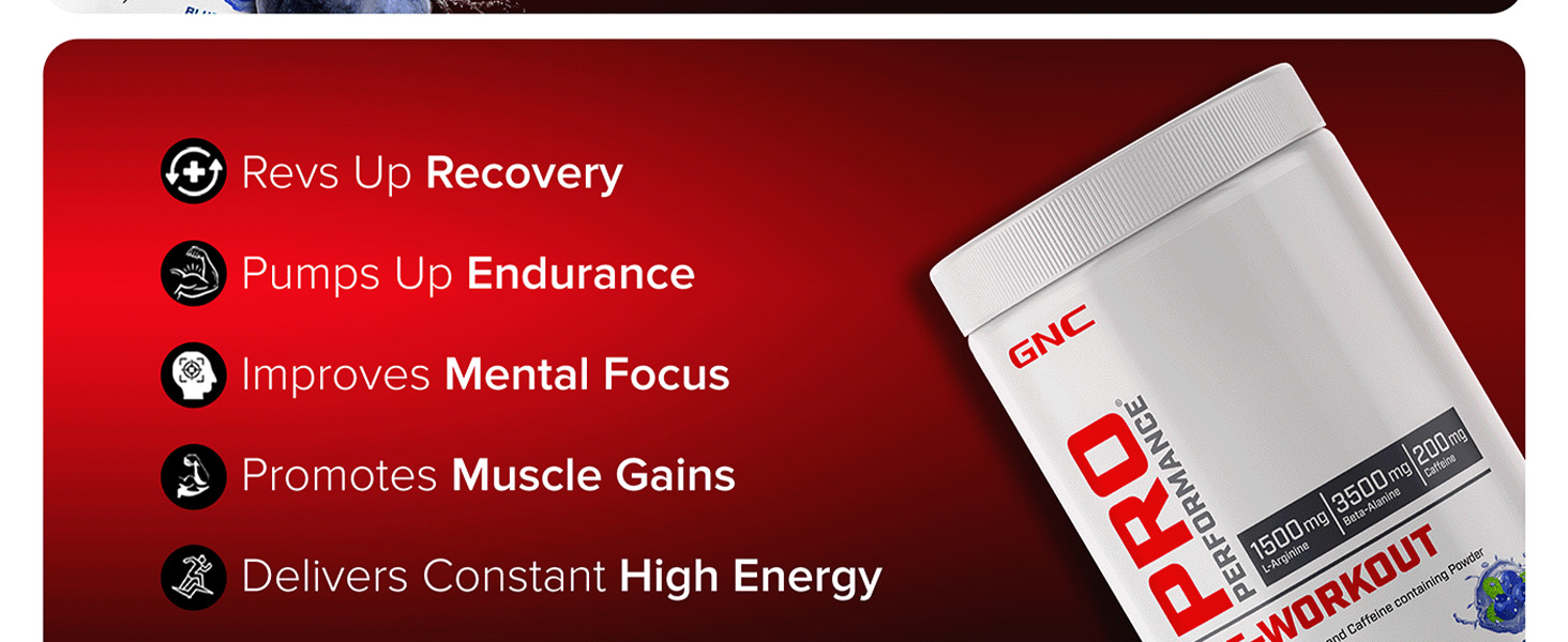 GNC Pro Performance Pre-Workout | 360 gm | 30 Servings | Boosts Pump & Energy | Speeds Up Recovery | 1500 mg L-Arginine | 3500 mg Beta-Alanine | 200 mg Caffeine | Lemon