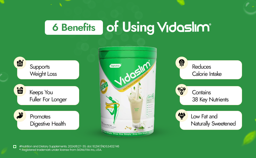 Vidaslim Meal Replacement Protein Health Shake For Weight Control & Weight Management For Women & Men|22.8 G Protein| L-Carnitine|Green Tea Extract| White Kidney Bean Extract|(500 G, Vanilla Elixir)