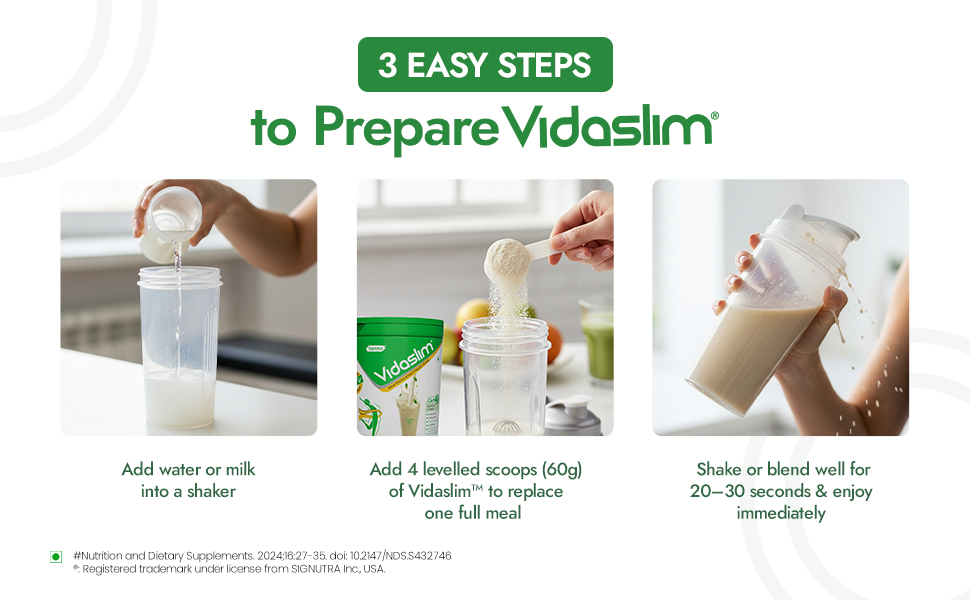Vidaslim Meal Replacement Protein Health Shake For Weight Control & Weight Management For Women & Men|22.8 G Protein| L-Carnitine|Green Tea Extract| White Kidney Bean Extract|(500 G, Vanilla Elixir)