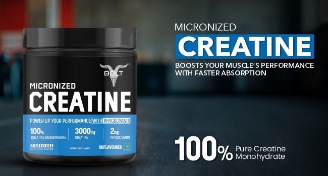 Bolt Micronised Creatine Monohydrate | 100 gram,33 Servings| Uflavour