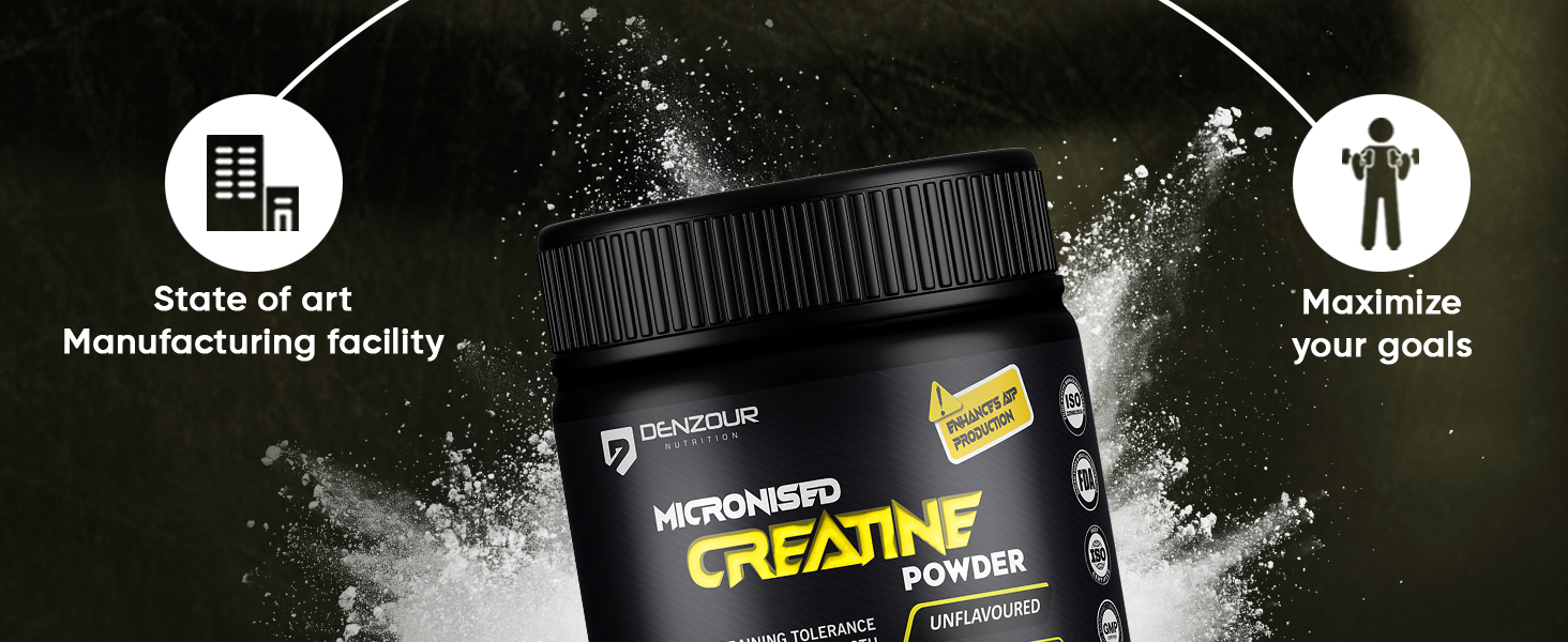 DENZOUR NUTRITION Pure Micronised Creatine Monohydrate Powder | Lab Tested | Fast Absorption | Enhance Strength, Fast Recovery & Increased Muscle | 3g Per Serve (122g, Fruit Punch)