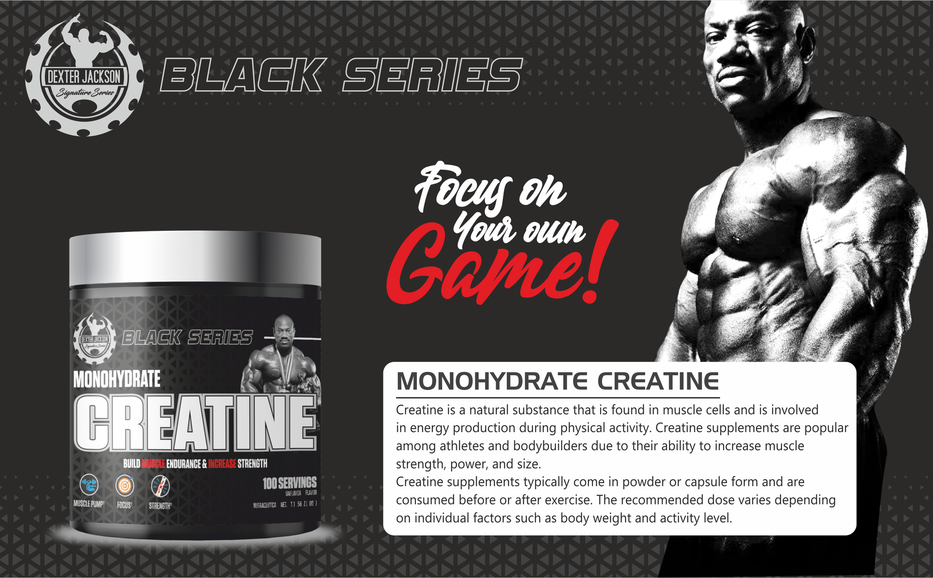 Dexter Jackson Black Series Monohydrate Creatine Powder - 300g, 100 Servings | Micronized for Enhanced Absorption