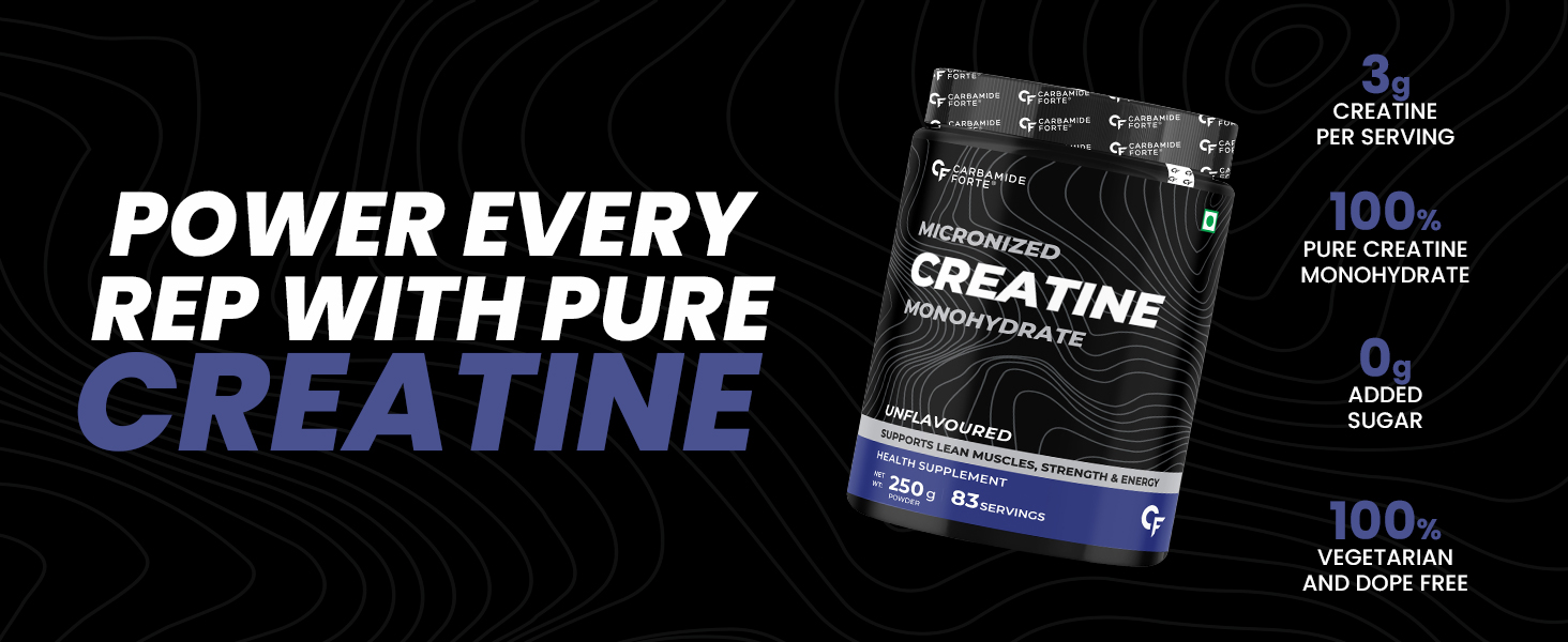 Carbamide Forte Micronised Creatine Monohydrate Powder | Monohydrate Creatine Supplement for Lean Muscle Volumization, Strength & Energy | Unflavoured - 83 Servings - 250g (Pack of 3)
